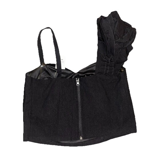Ashley Stewart Black One-Shoulder Bustier Top Size 14 NWT Ruffle Statement Top - Picture 4 of 12